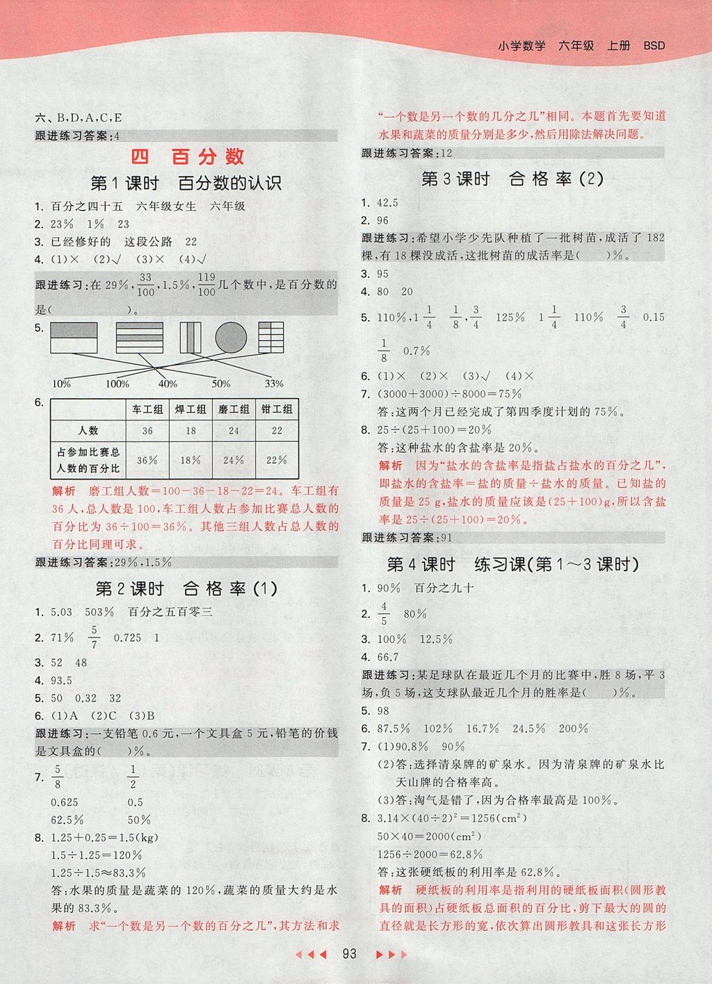 2017年53天天練小學(xué)數(shù)學(xué)六年級(jí)上冊(cè)北師大版 參考答案第9頁(yè)