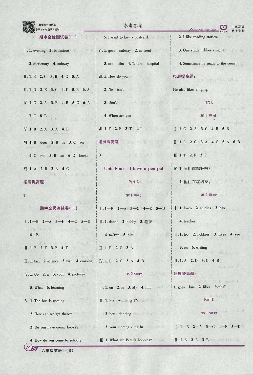 2017年全優(yōu)課堂考點(diǎn)集訓(xùn)與滿分備考六年級(jí)英語上冊(cè) 參考答案第4頁