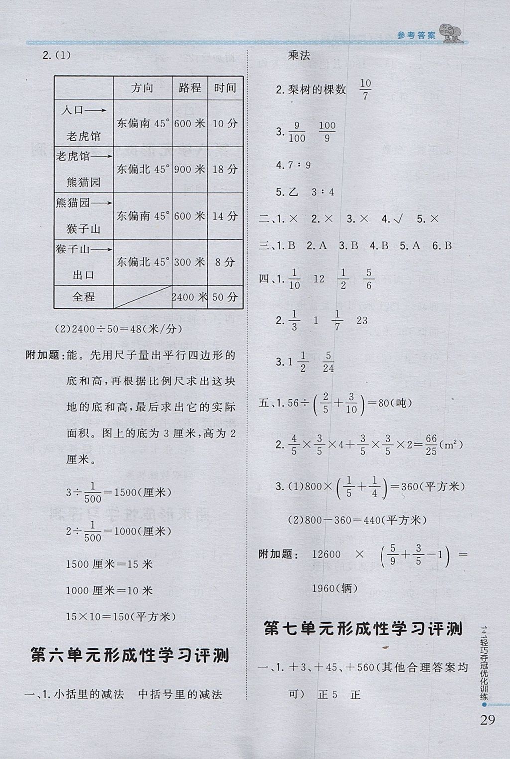 2017年1加1轻巧夺冠优化训练六年级数学上册西师大版银版 参考答案第18页