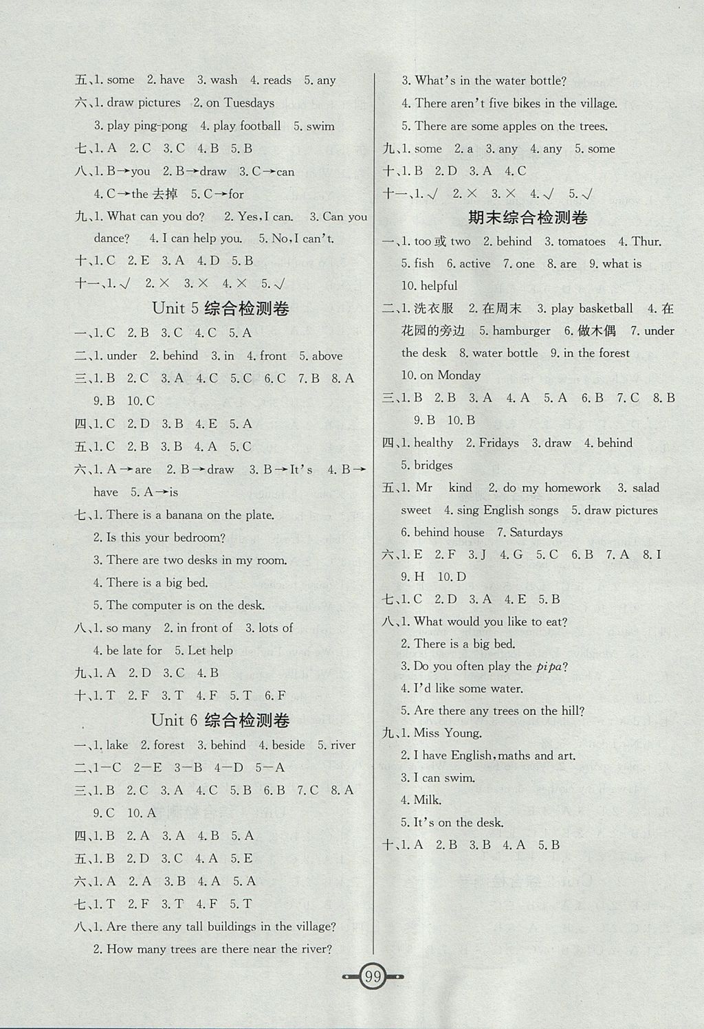 2017年名師金手指領(lǐng)銜課時(shí)五年級(jí)英語(yǔ)上冊(cè)人教版 參考答案第7頁(yè)