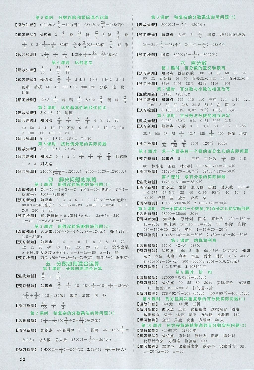 2017年阳光同学课时优化作业六年级数学上册苏教版 预习单答案第12页