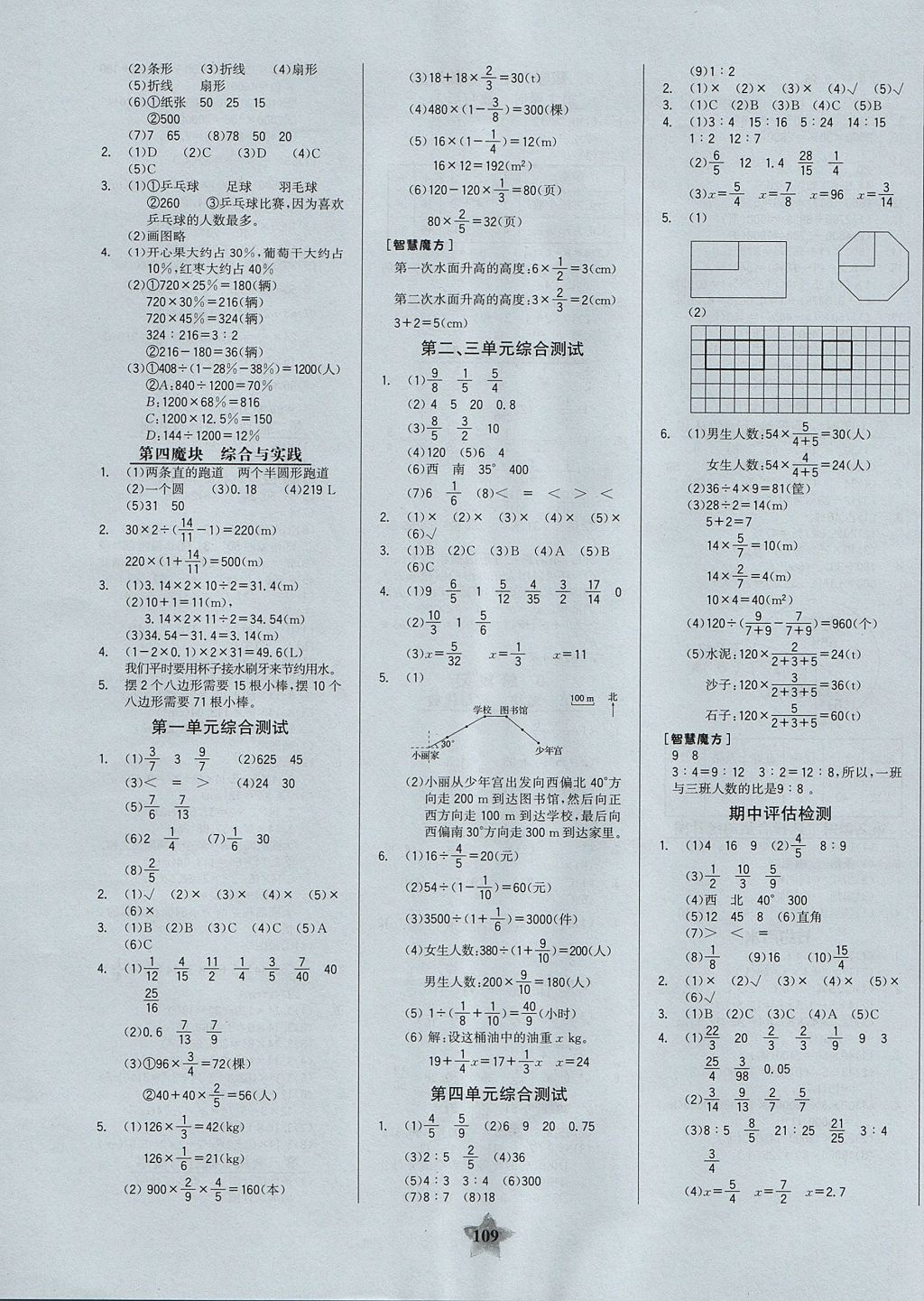 2017年世纪金榜金榜小博士六年级数学上册 参考答案第7页