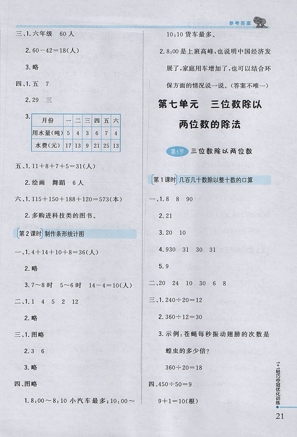 2017年1加1輕巧奪冠優(yōu)化訓練四年級數(shù)學上冊西師大版銀版 參考答案第9頁