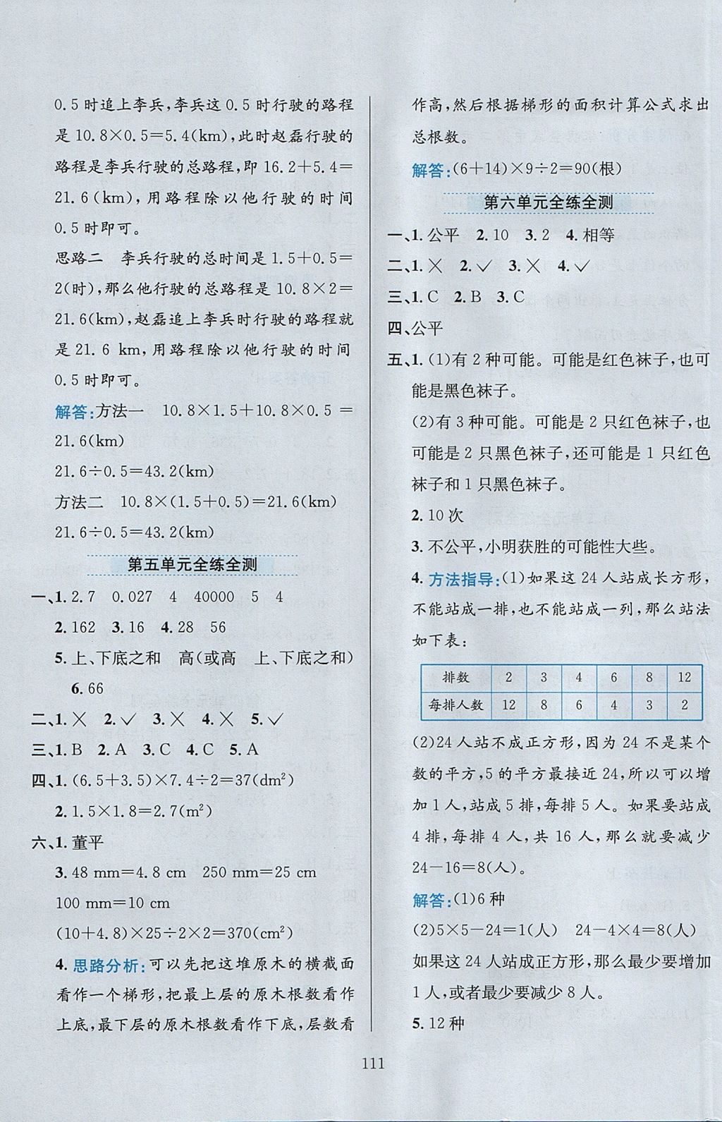 2017年小學(xué)教材全練五年級數(shù)學(xué)上冊西師大版 參考答案第15頁