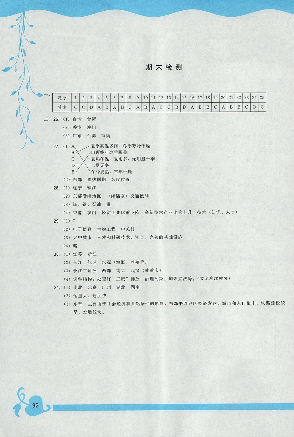 2017年顶尖课课练八年级地理上册人教版 参考答案第6页