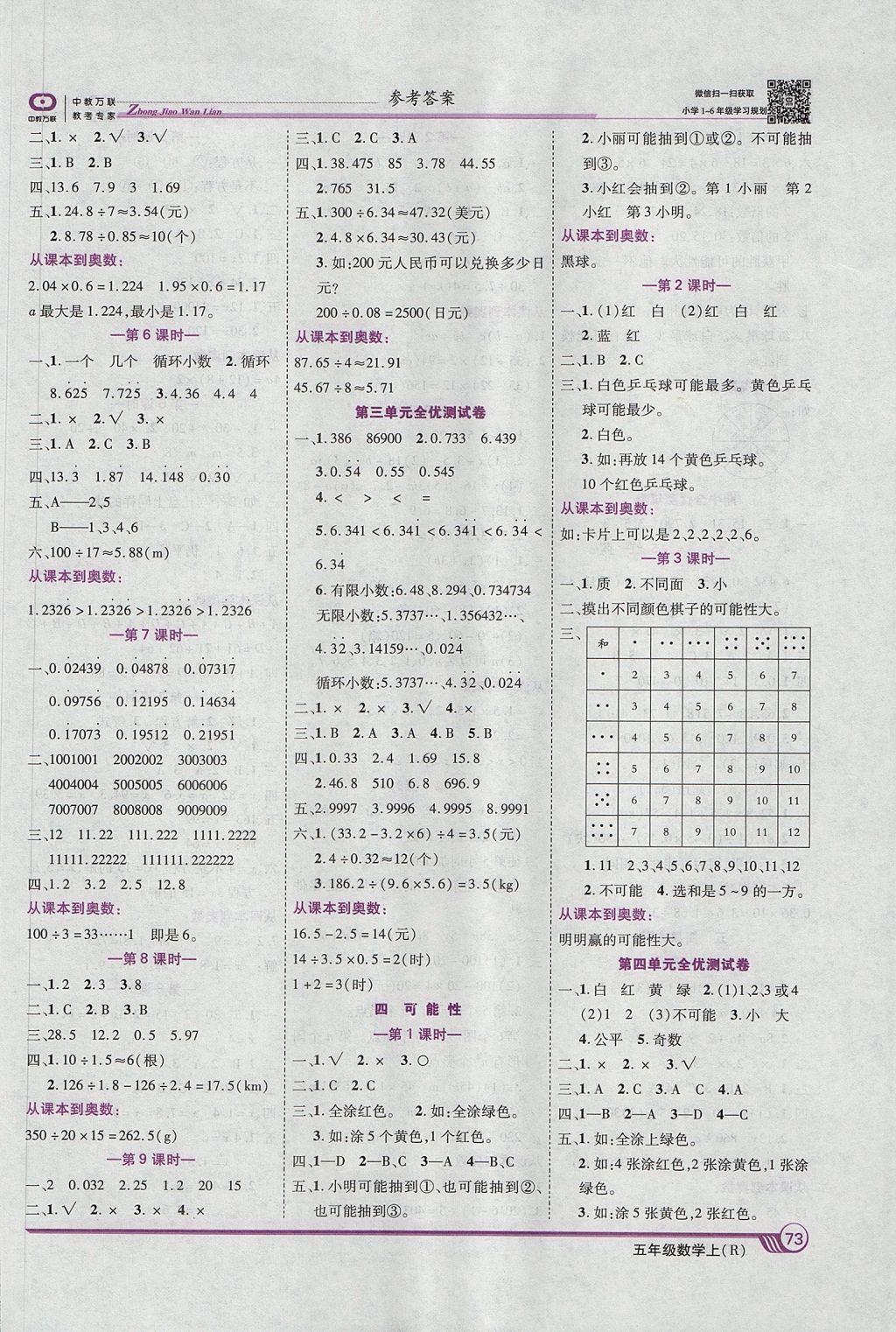 2017年全優(yōu)課堂考點(diǎn)集訓(xùn)與滿分備考五年級(jí)數(shù)學(xué)上冊(cè) 參考答案第3頁(yè)