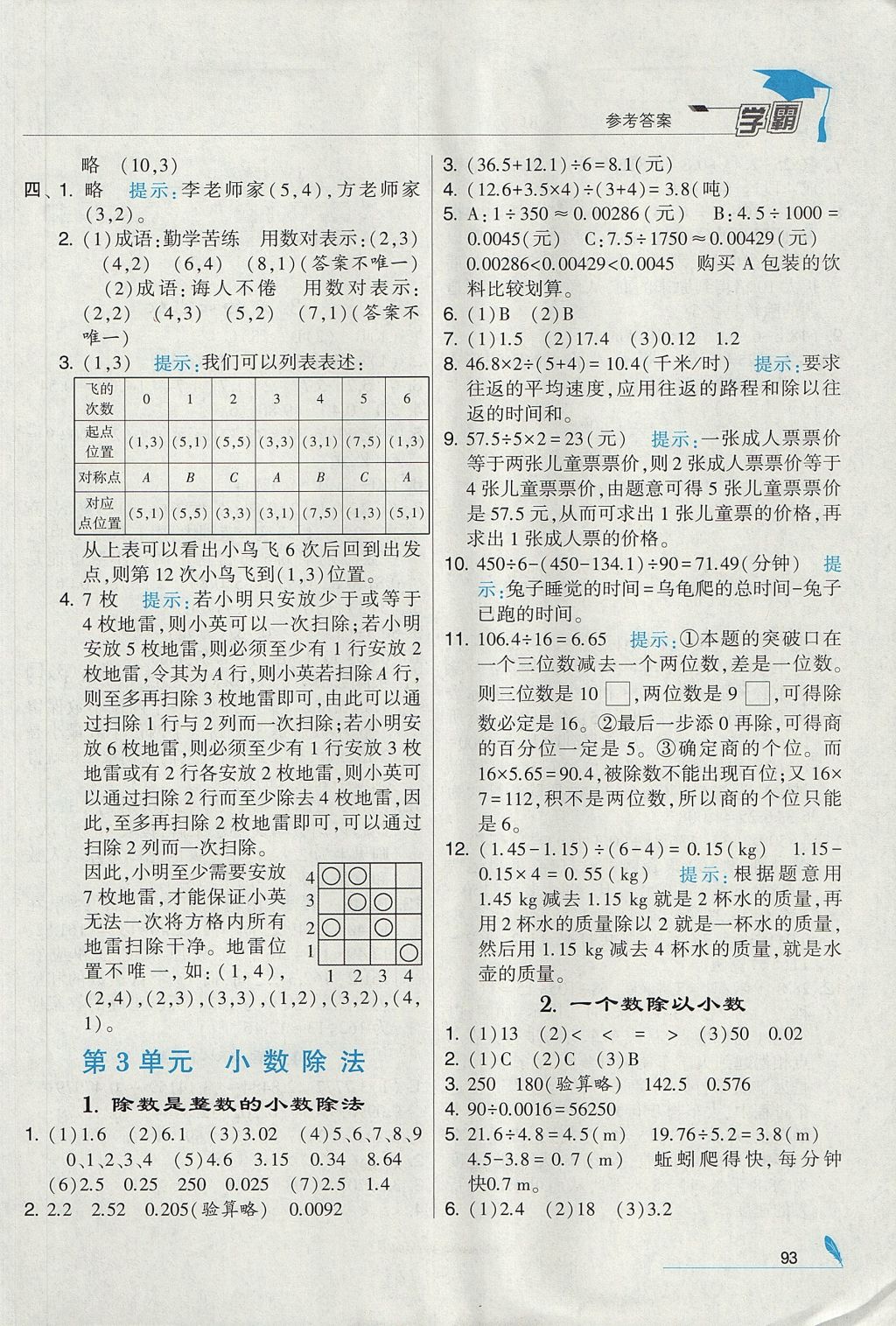 2017年經(jīng)綸學(xué)典學(xué)霸五年級數(shù)學(xué)上冊人教版 參考答案第5頁