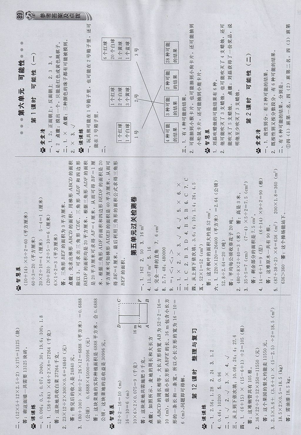 2017年综合应用创新题典中点五年级数学上册西师大版 参考答案第15页