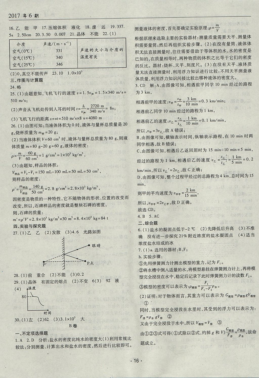 2017年理科愛好者八年級物理上冊第6期 參考答案第15頁