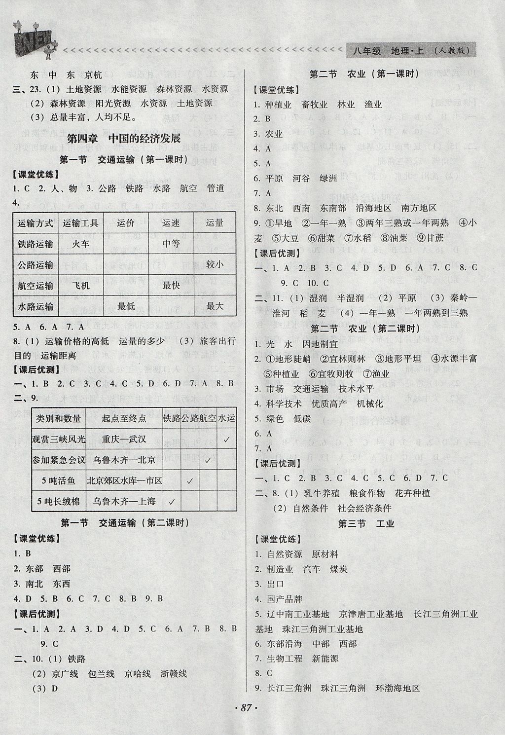 2017年全优点练课计划八年级地理上册人教版 参考答案第4页