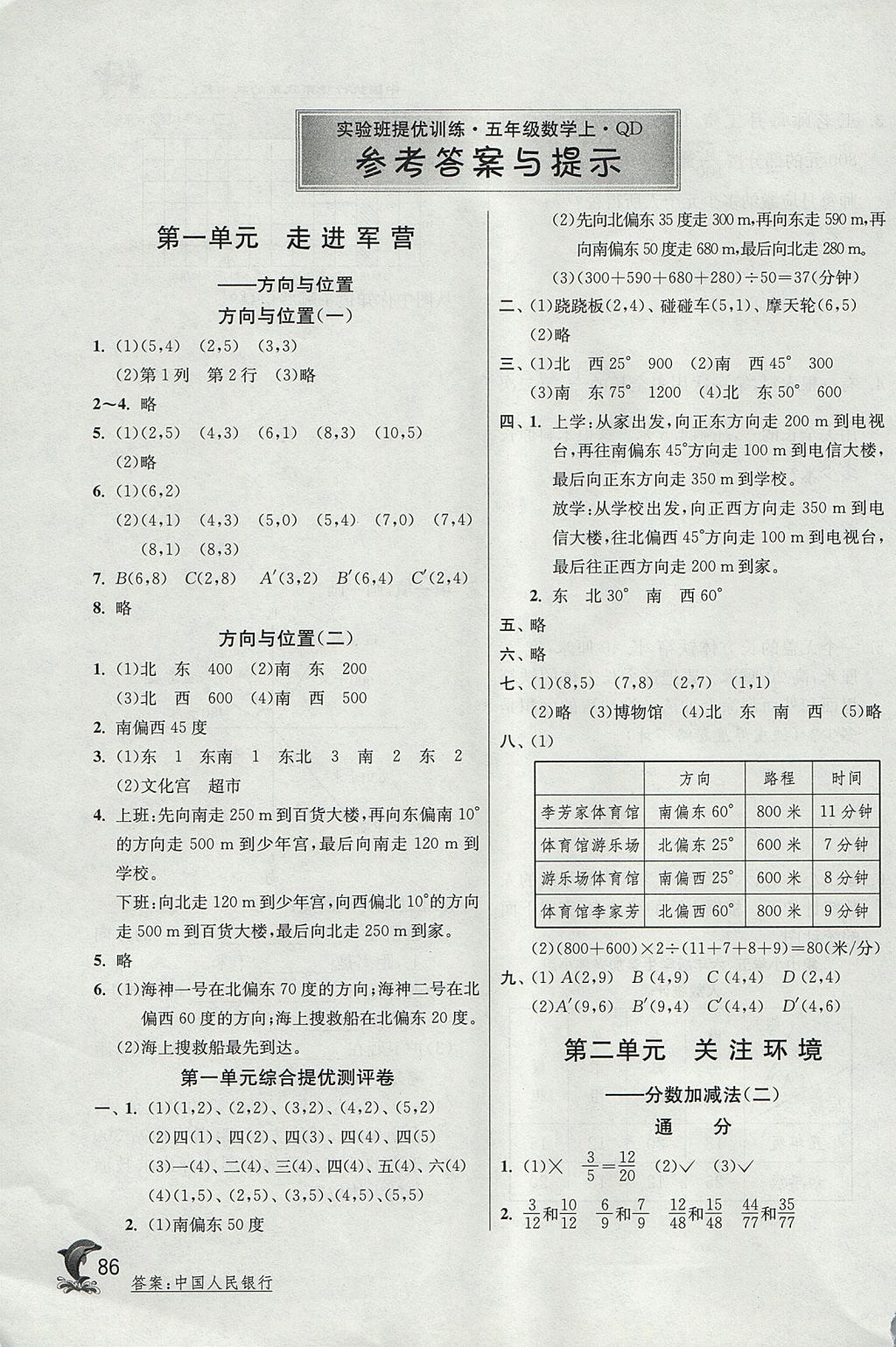 2017年實驗班提優(yōu)訓(xùn)練五年級數(shù)學(xué)上冊青島版五四制 參考答案第1頁