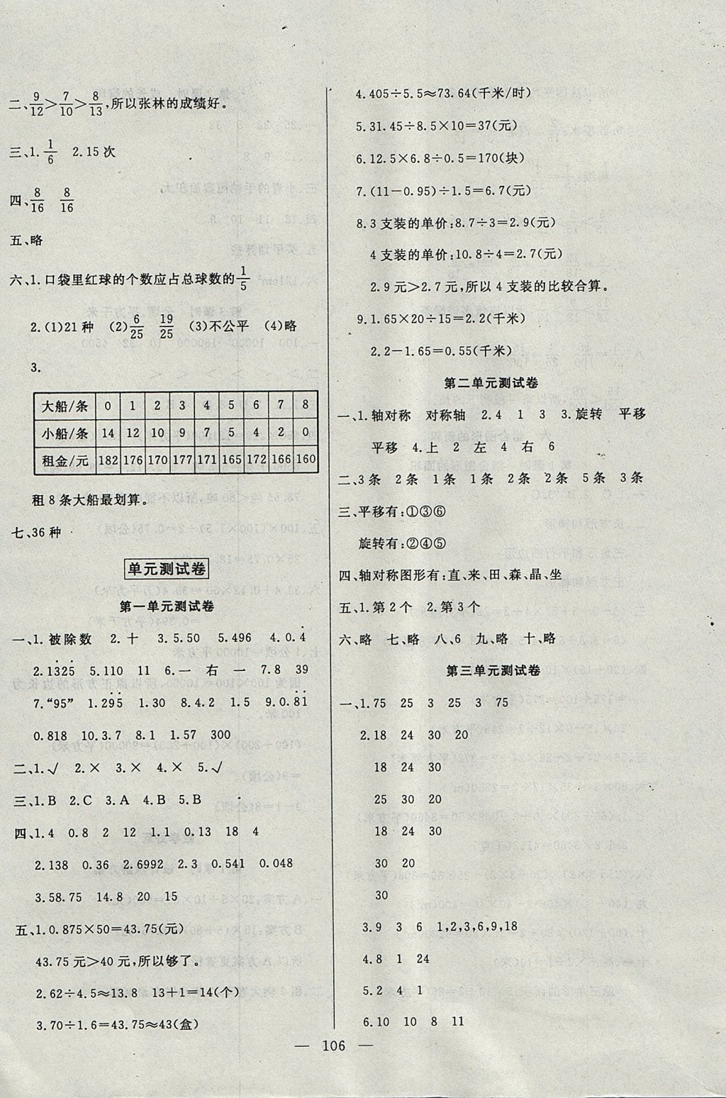 2017年百分學(xué)生作業(yè)本題練王五年級(jí)數(shù)學(xué)上冊(cè)北師大版 參考答案第12頁(yè)