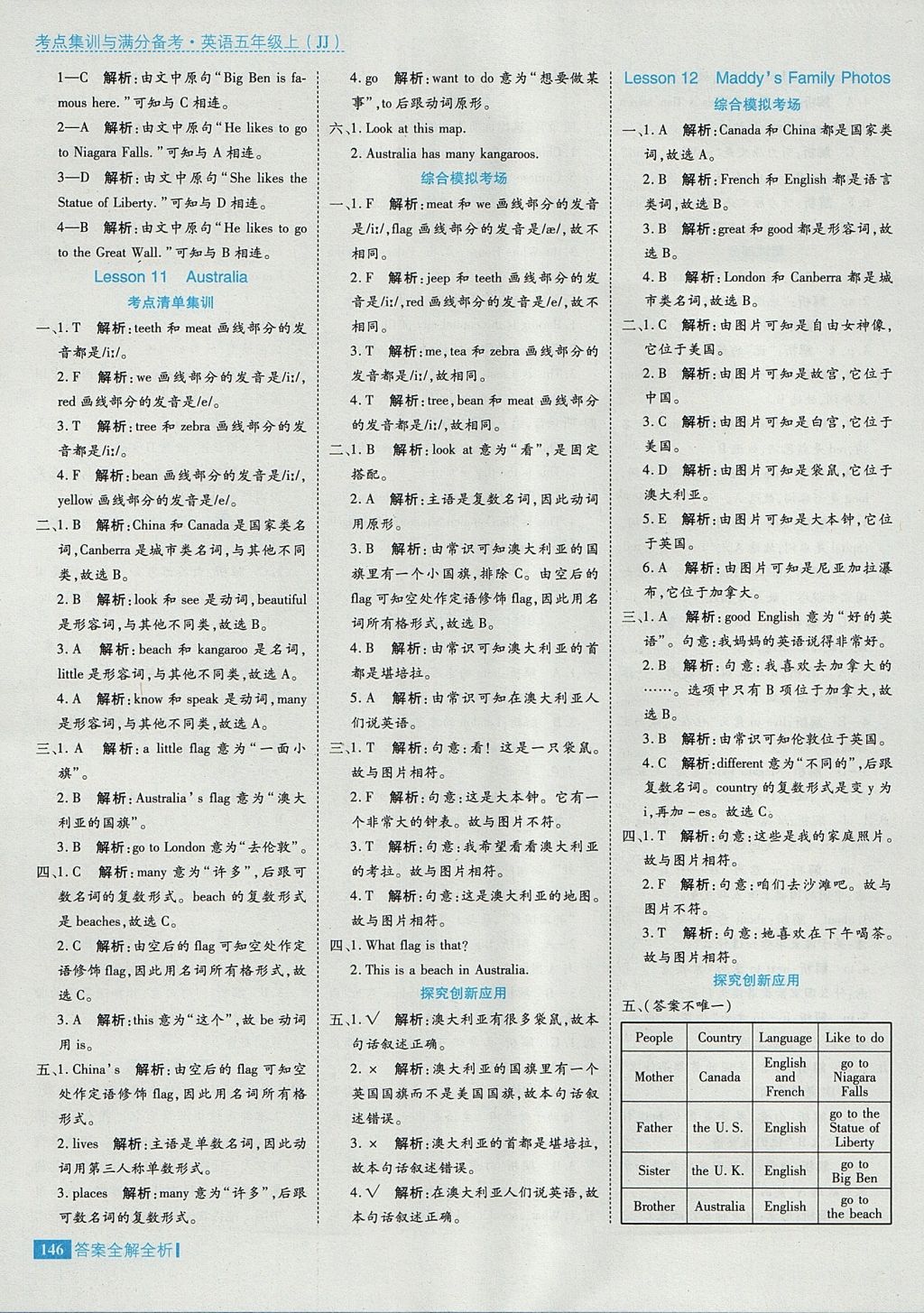 2017年考點(diǎn)集訓(xùn)與滿分備考五年級英語上冊冀教版 參考答案第10頁