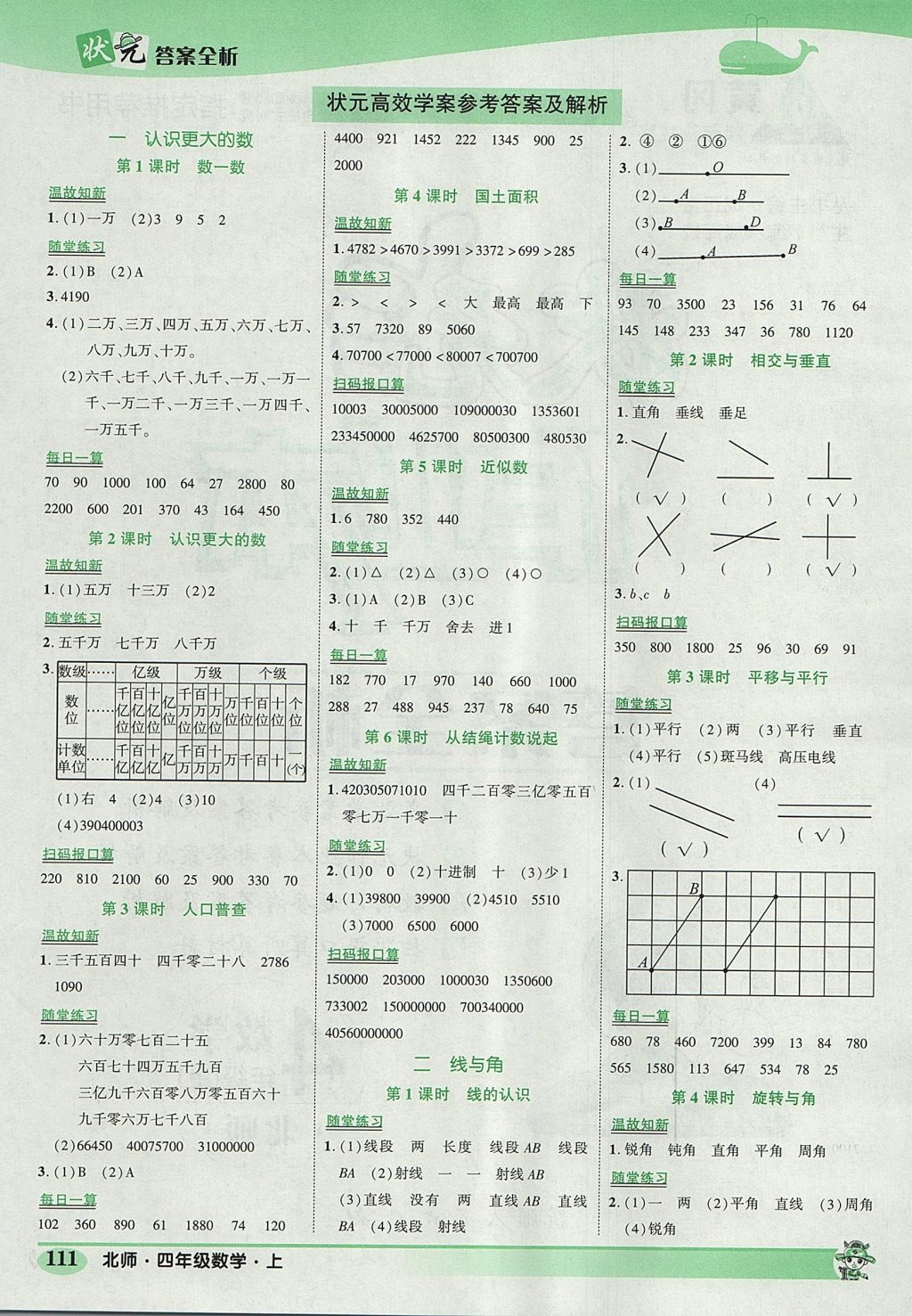 2017年黃岡狀元成才路狀元作業(yè)本四年級數(shù)學(xué)上冊北師大版 參考答案第1頁