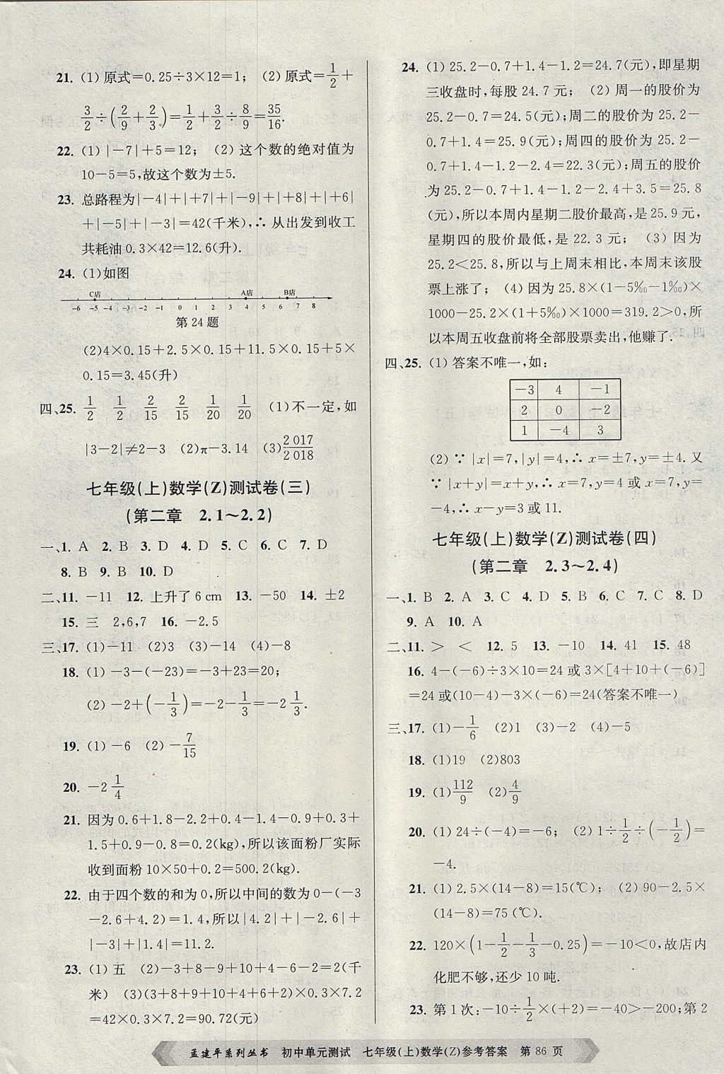 2017年孟建平初中單元測(cè)試七年級(jí)數(shù)學(xué)上冊(cè)浙教版 參考答案第2頁(yè)