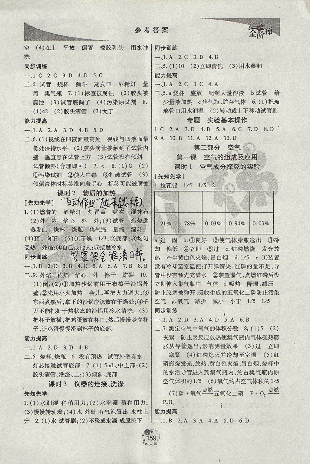 2017年金阶梯课课练单元测八年级化学上册 参考答案第3页