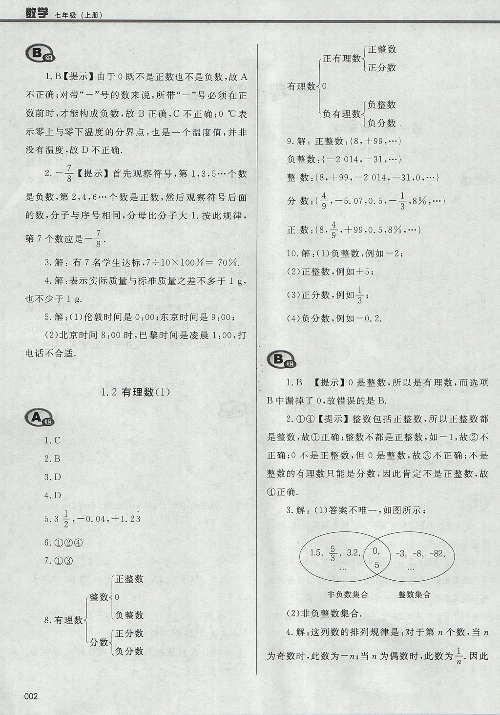 2017年學(xué)習(xí)質(zhì)量監(jiān)測七年級數(shù)學(xué)上冊人教版 參考答案第2頁