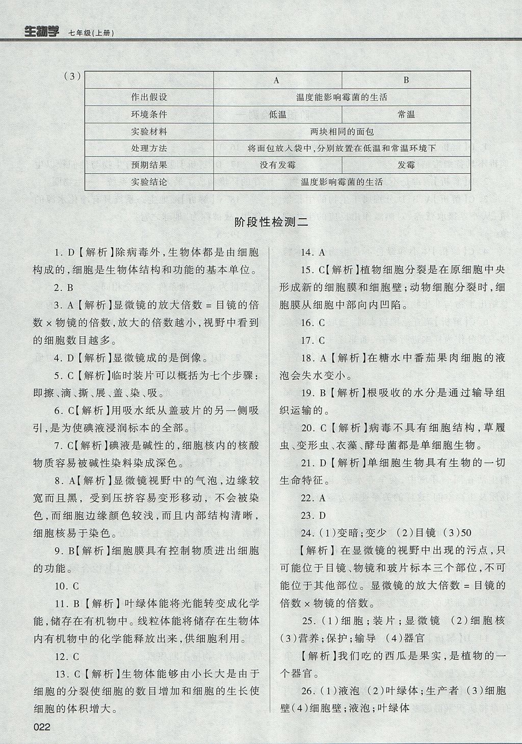 2017年學(xué)習(xí)質(zhì)量監(jiān)測七年級生物學(xué)上冊人教版 參考答案第22頁