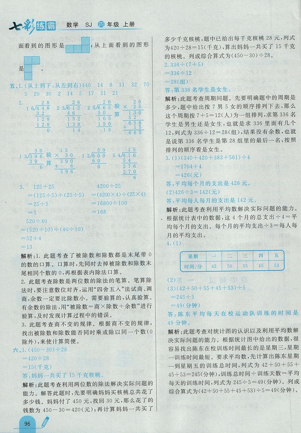 2017年七彩练霸四年级数学上册苏教版 参考答案第20页