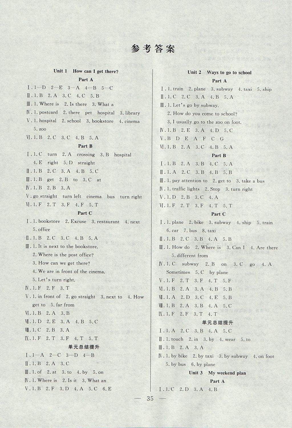 2017年優(yōu)等生全優(yōu)計(jì)劃課時(shí)優(yōu)化練加測六年級英語上冊人教PEP版 參考答案第3頁