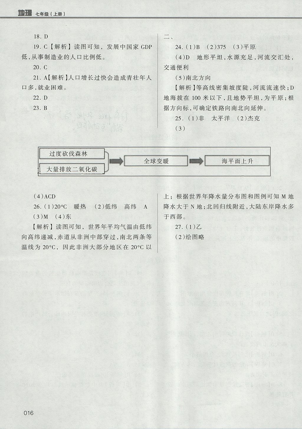 2017年学习质量监测七年级地理上册人教版 参考答案第16页