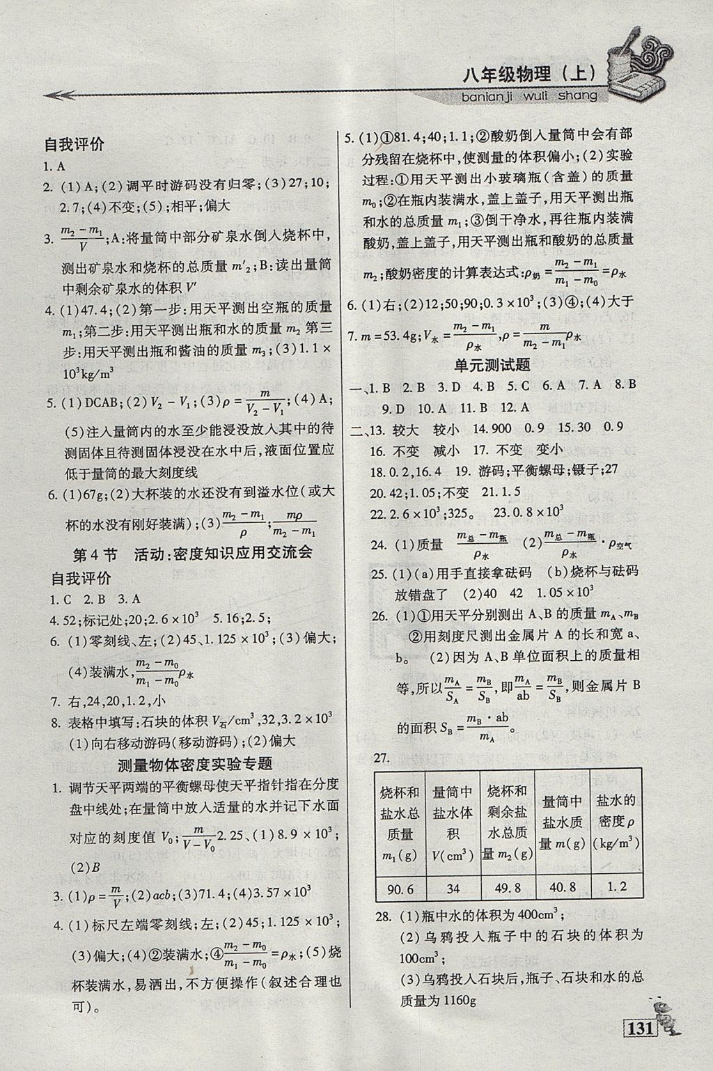 2017年名師點津課課練單元測八年級物理上冊 參考答案第10頁