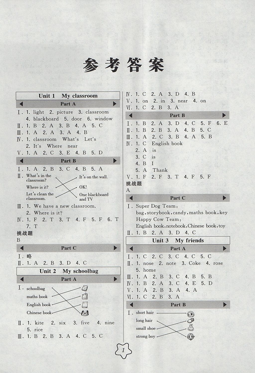 2017年北大綠卡四年級(jí)英語(yǔ)上冊(cè)人教PEP版 參考答案第1頁(yè)