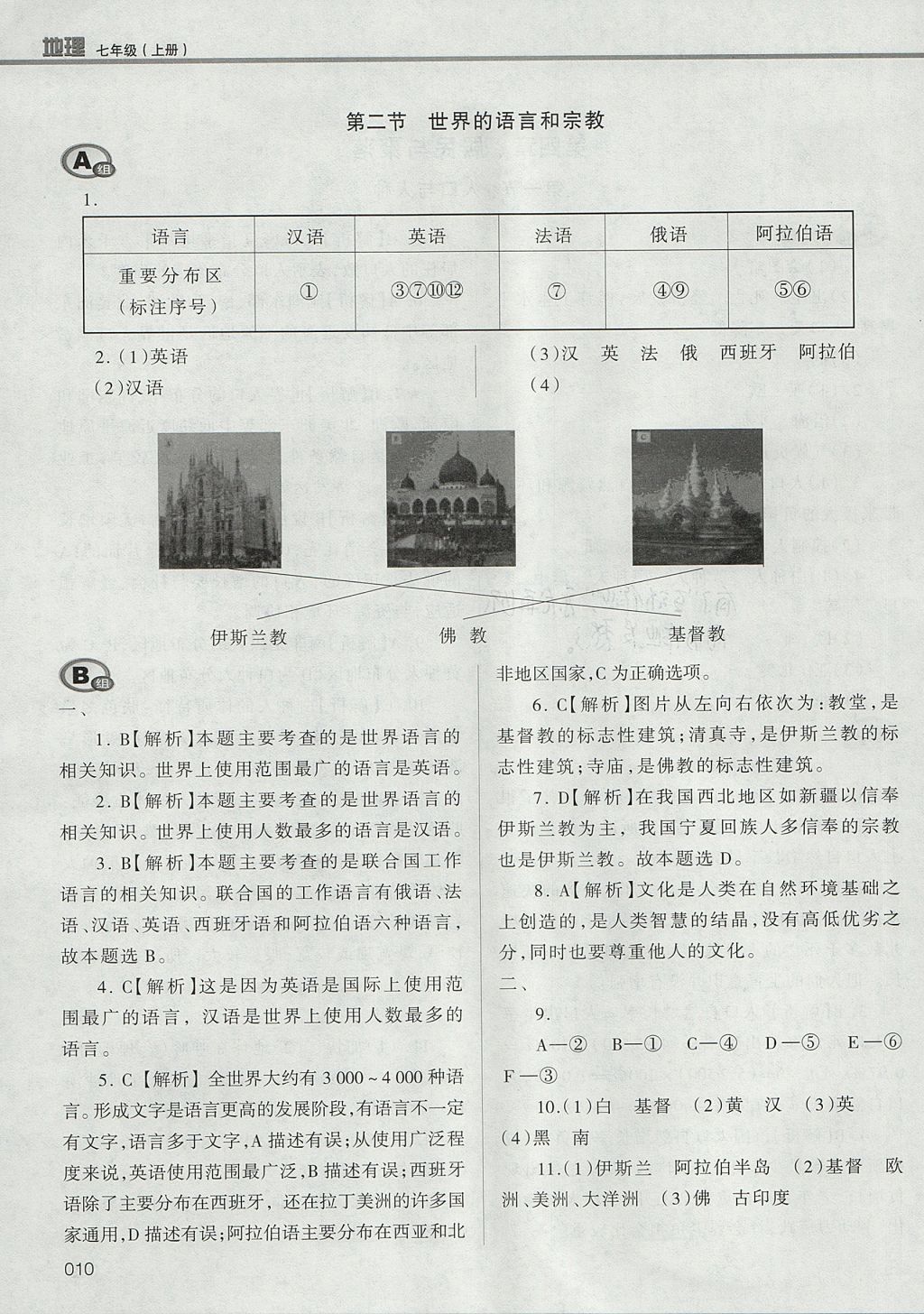 2017年學(xué)習(xí)質(zhì)量監(jiān)測七年級地理上冊人教版 參考答案第10頁