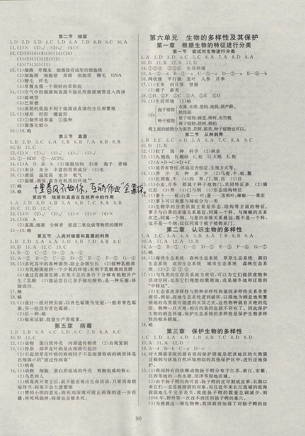 2017年自主訓練八年級生物上冊人教版 參考答案第2頁