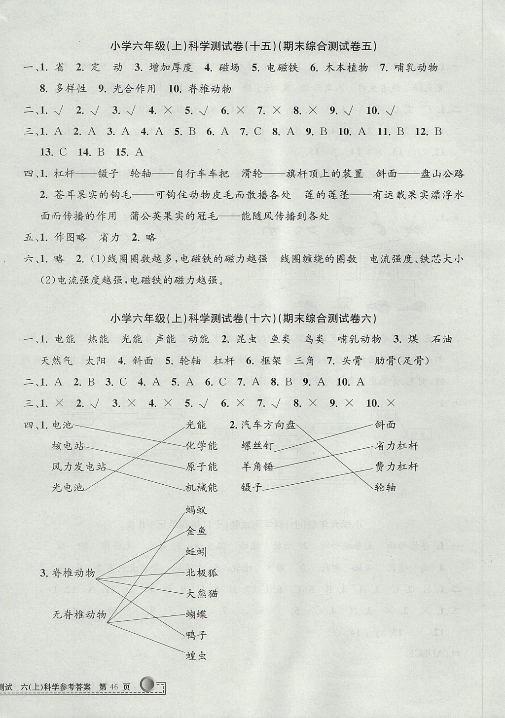 2017年孟建平小學(xué)單元測試六年級科學(xué)上冊教科版 參考答案第8頁