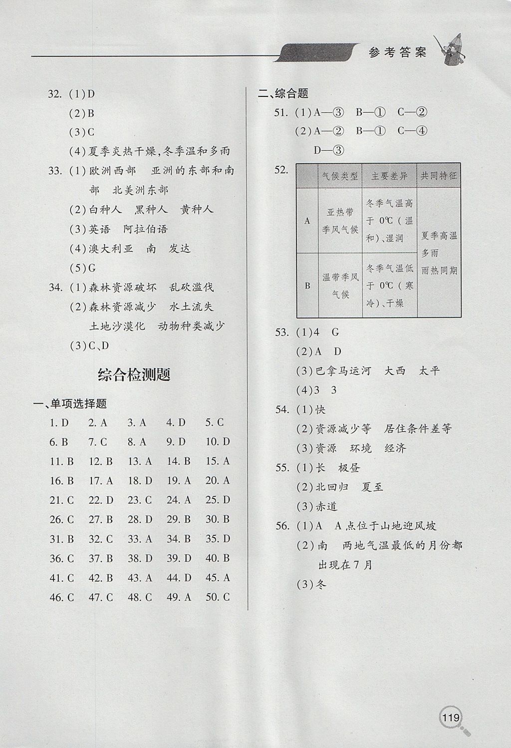 2017年新课堂同步学习与探究七年级地理上学期 参考答案第10页