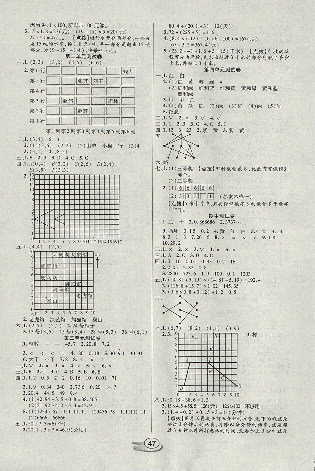 2017年全能测控课堂练习五年级数学上册人教版 参考答案第7页