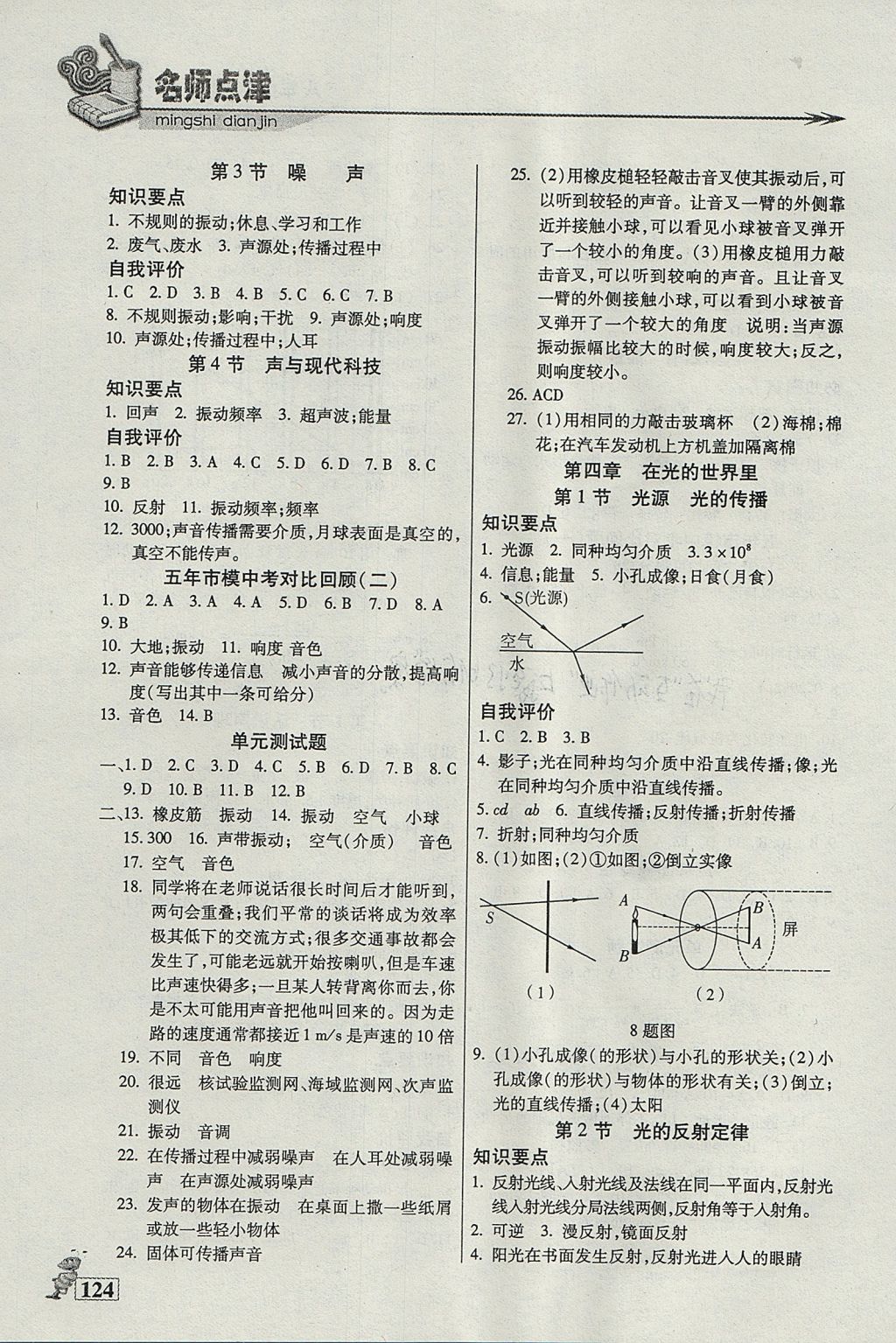 2017年名師點(diǎn)津課課練單元測(cè)八年級(jí)物理上冊(cè) 參考答案第3頁(yè)