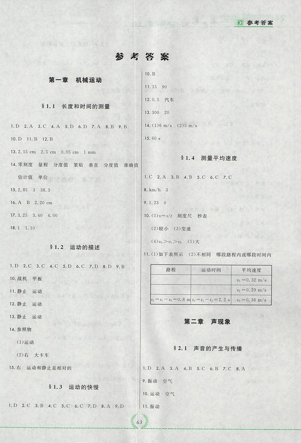 2017年悅?cè)缓脤W(xué)生必開卷八年級(jí)物理上冊(cè)人教版吉林省專版 參考答案第5頁