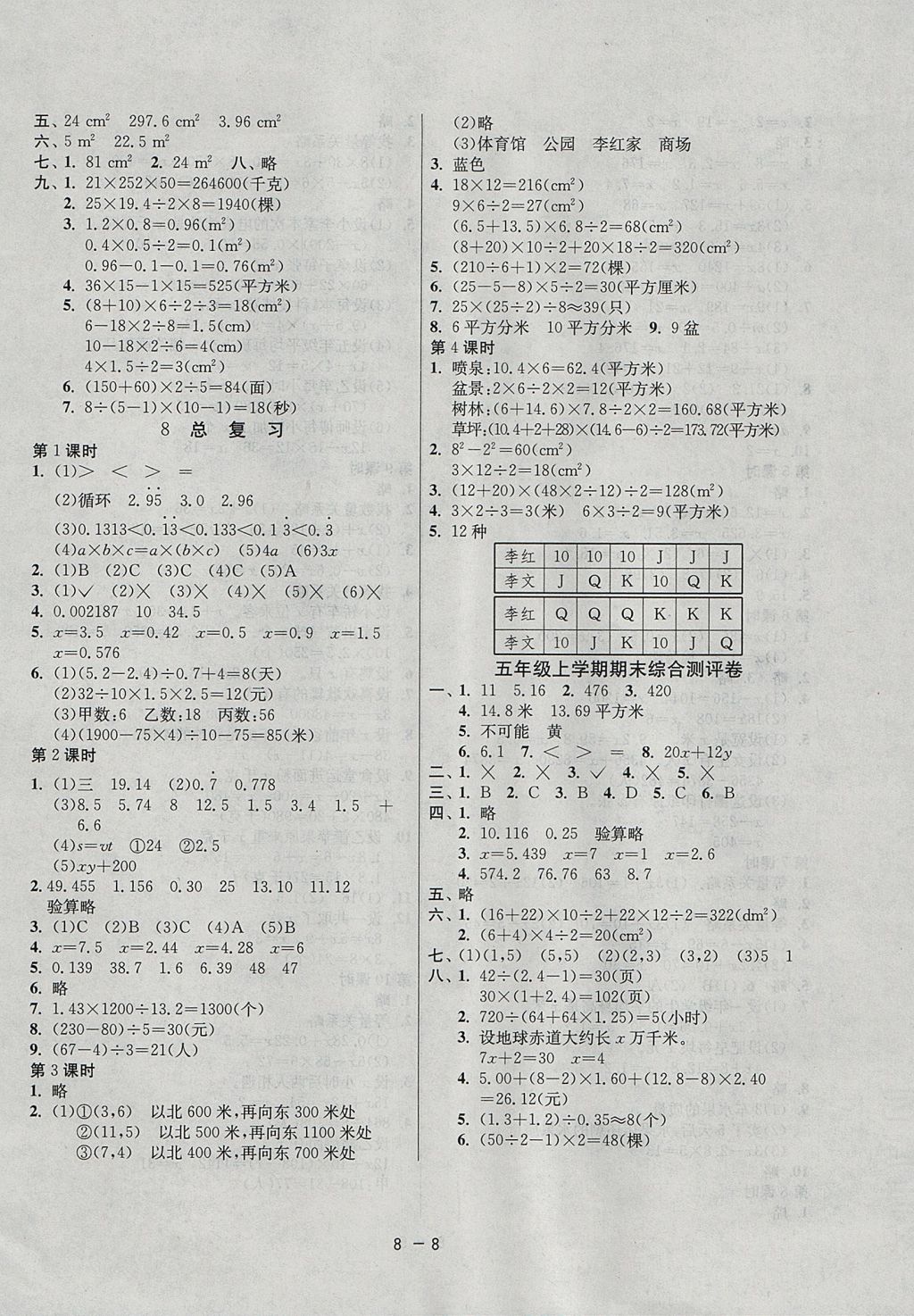 2017年1课3练单元达标测试五年级数学上册人教版 参考答案第8页