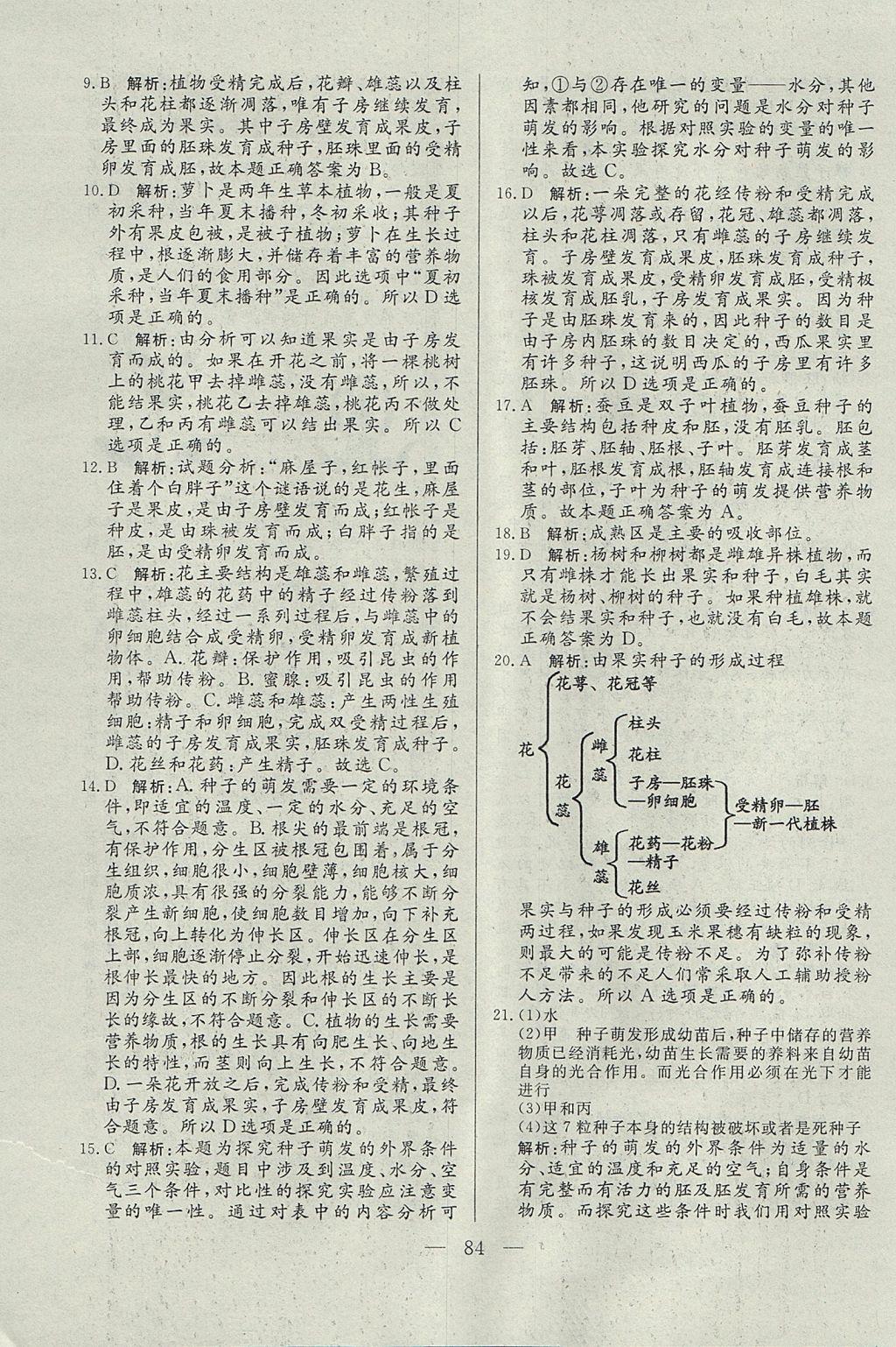 2017年成龙计划课时一本通七年级生物上册人教版 参考答案第84页