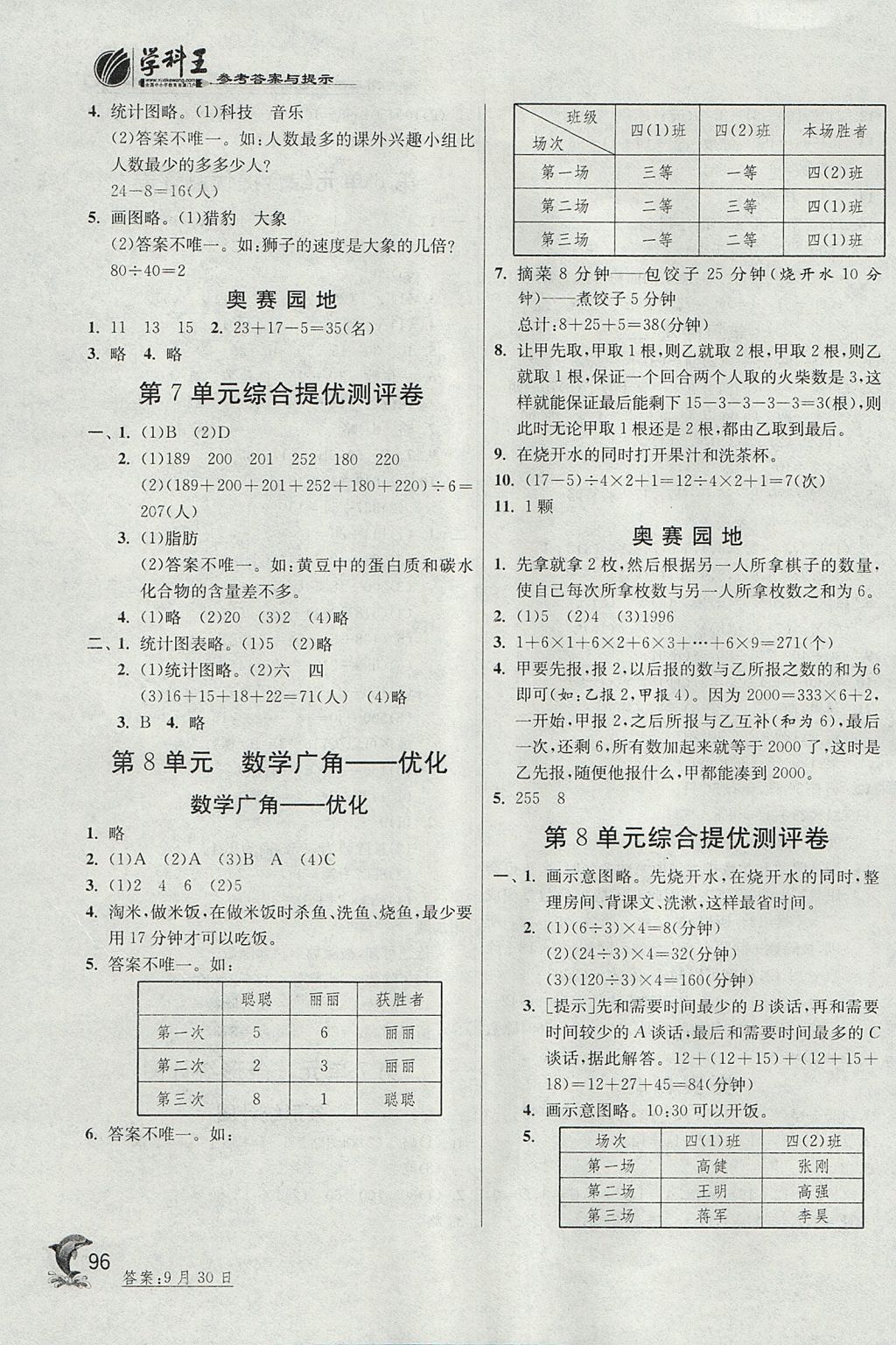 2017年实验班提优训练四年级数学上册人教版 参考答案第9页