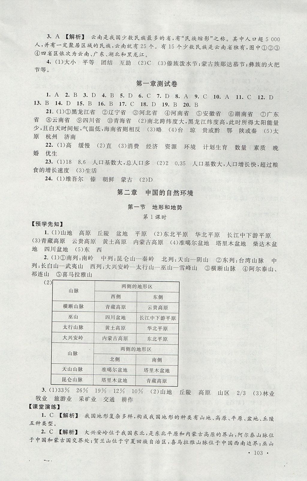 2017年自主学习当堂反馈八年级地理上册人教版 参考答案第5页