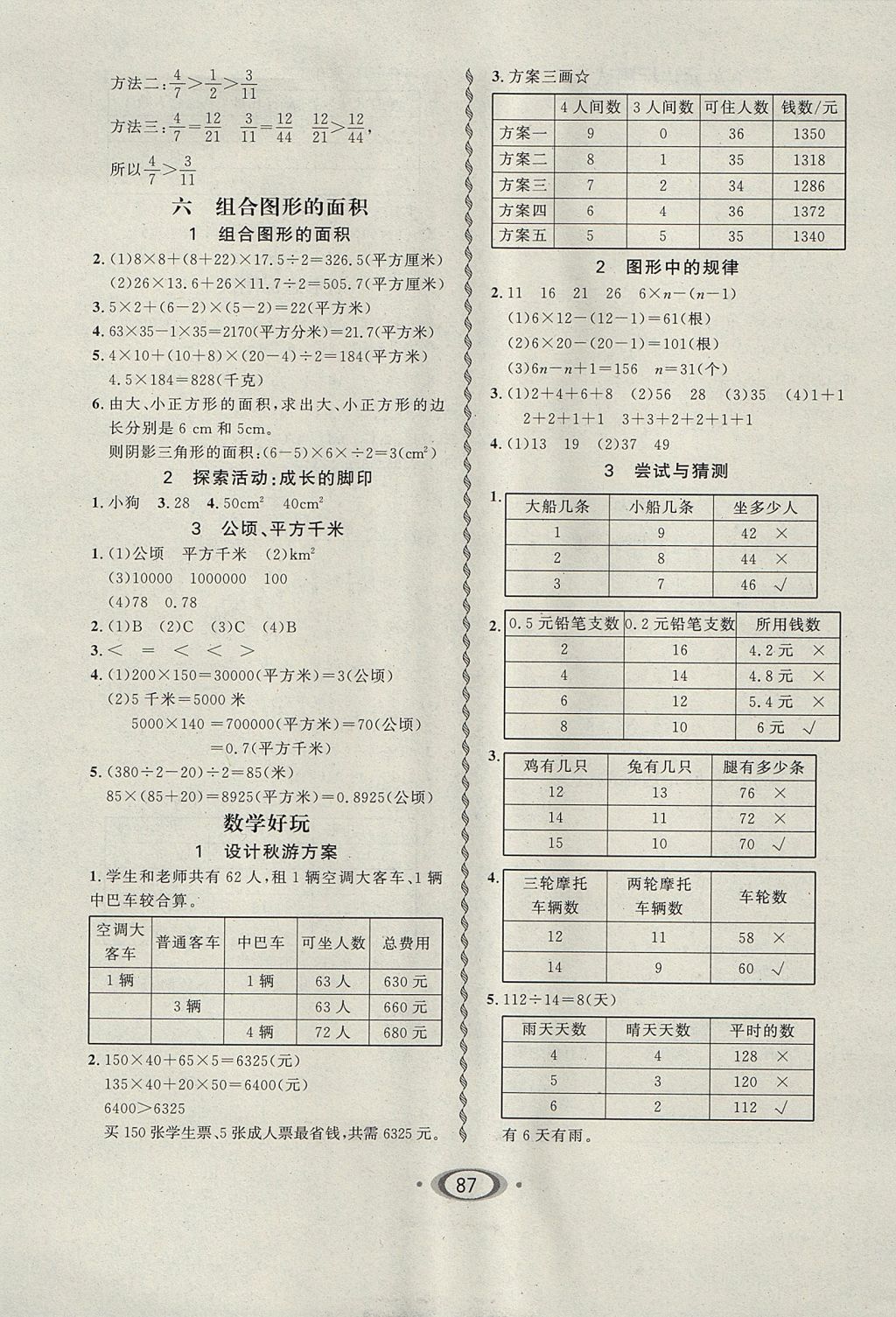 2017年小學(xué)生1課3練培優(yōu)作業(yè)本五年級數(shù)學(xué)上冊北師大版 參考答案第5頁