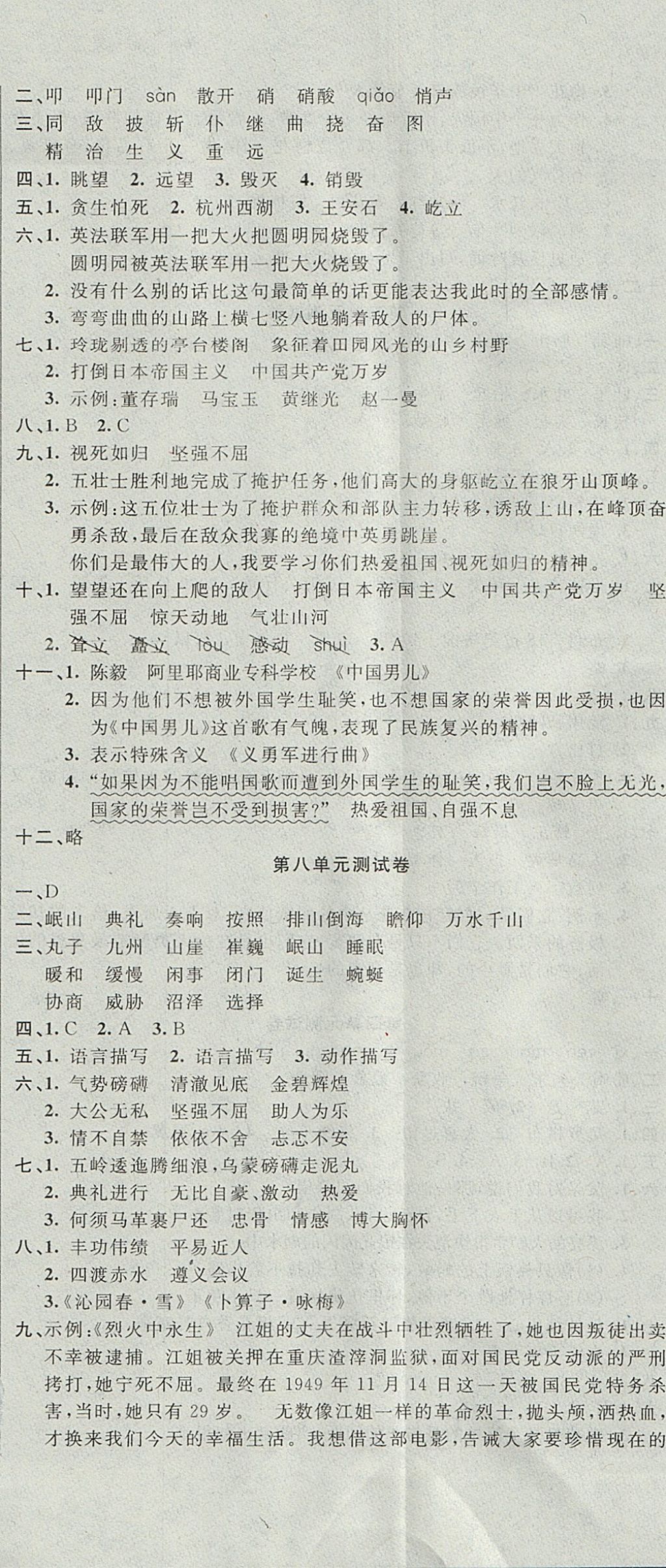 2017年英才計劃同步課時高效訓(xùn)練五年級語文上冊人教版 單元測試卷答案第5頁