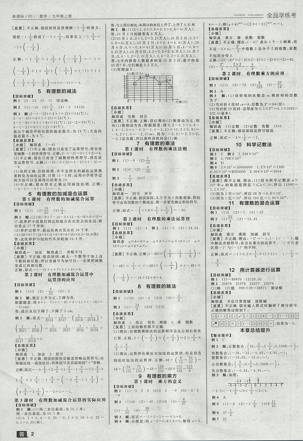 2017年全品學(xué)練考七年級(jí)數(shù)學(xué)上冊(cè)北師大版 參考答案第2頁