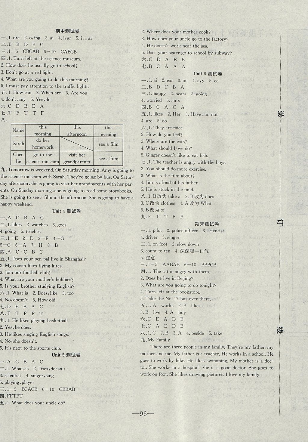 2017年英才計劃同步課時高效訓(xùn)練六年級英語上冊人教PEP版 參考答案第4頁