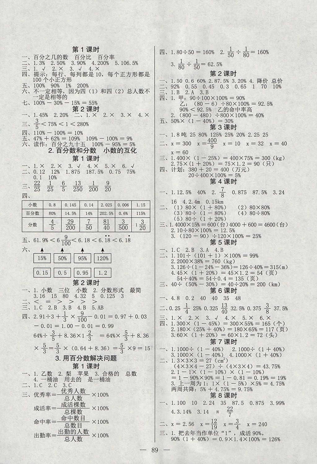 2017年課堂作業(yè)課時(shí)訓(xùn)練六年級(jí)數(shù)學(xué)上冊(cè)人教版 參考答案第5頁(yè)