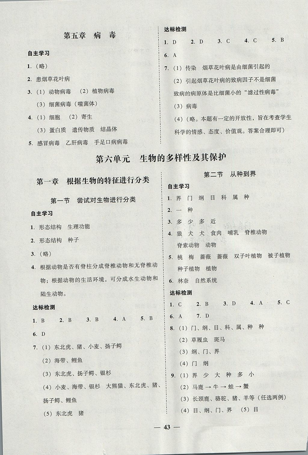 2017年南粤学典学考精练八年级生物学上册人教版 参考答案第13页