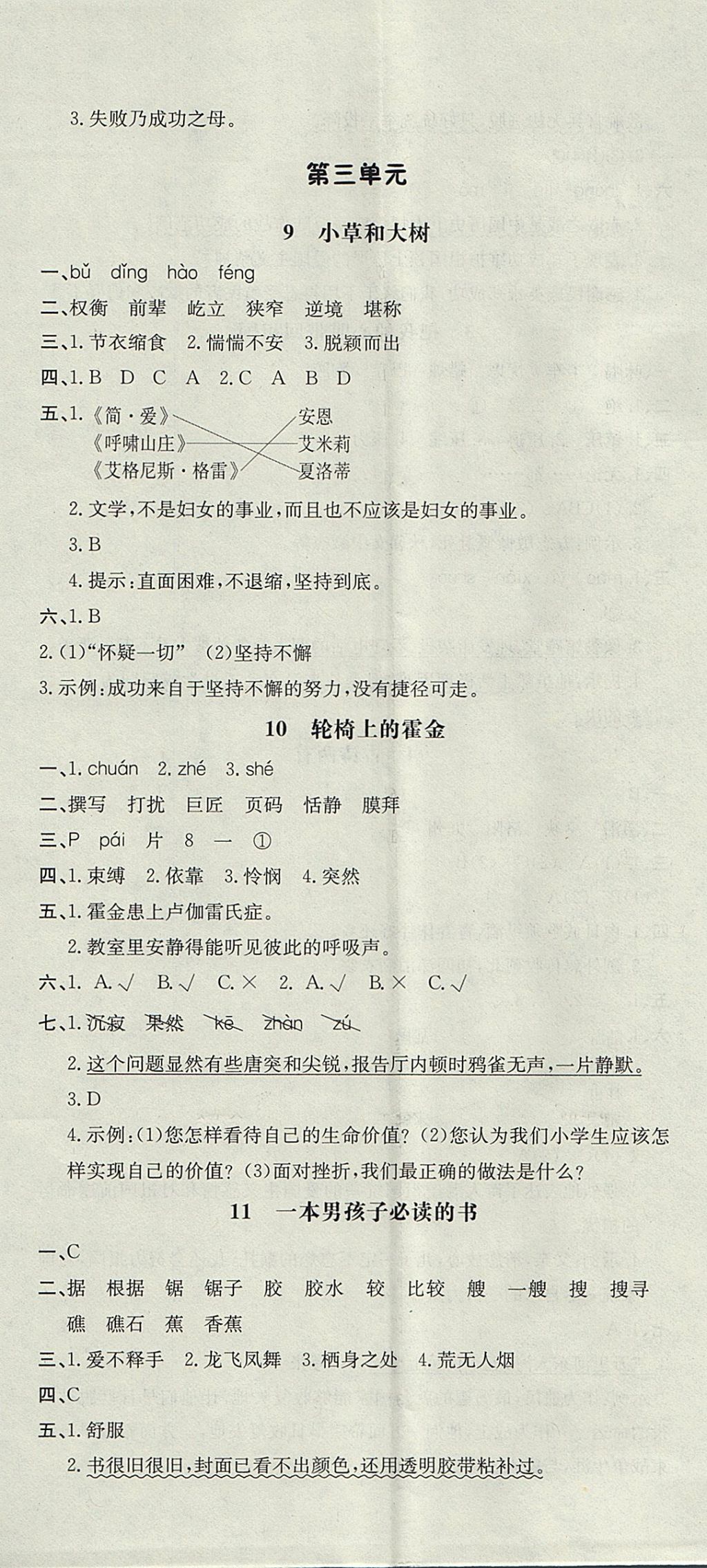 2017年非常1加1一课一练六年级语文上册苏教版 参考答案第5页