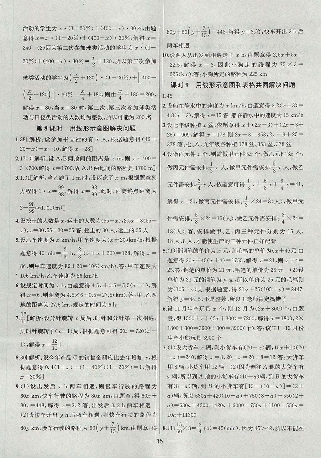 2017年金鑰匙提優(yōu)訓練課課練七年級數(shù)學上冊江蘇版 參考答案第15頁