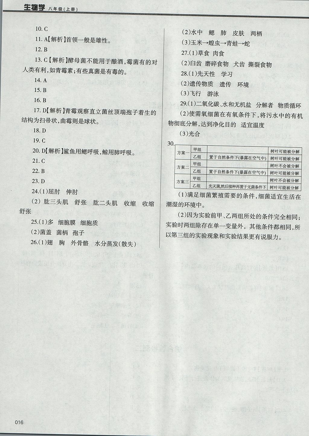 2017年學習質(zhì)量監(jiān)測八年級生物學上冊人教版 參考答案第16頁