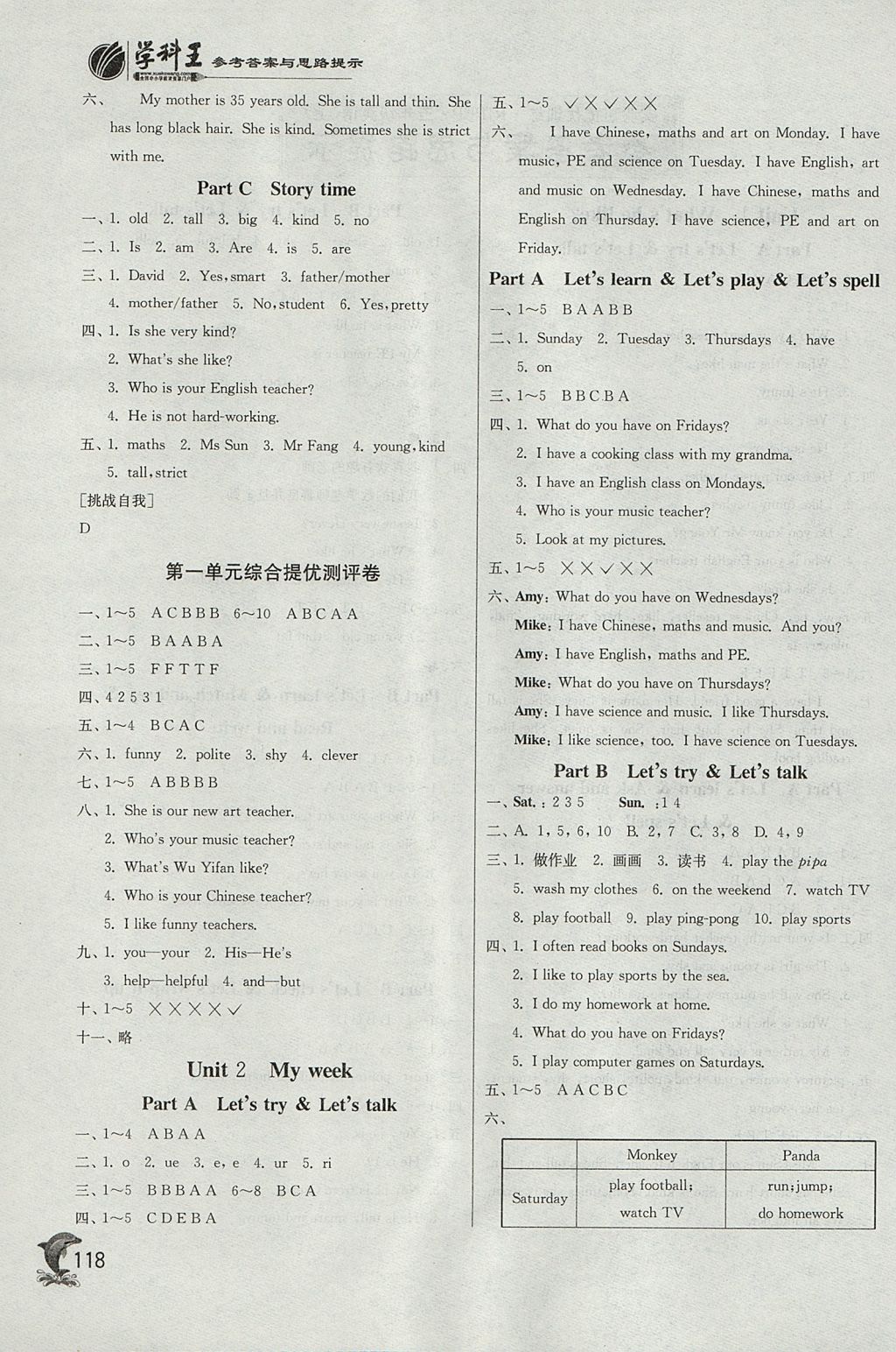 2017年實驗班提優(yōu)訓練五年級英語上冊人教PEP版 參考答案第2頁