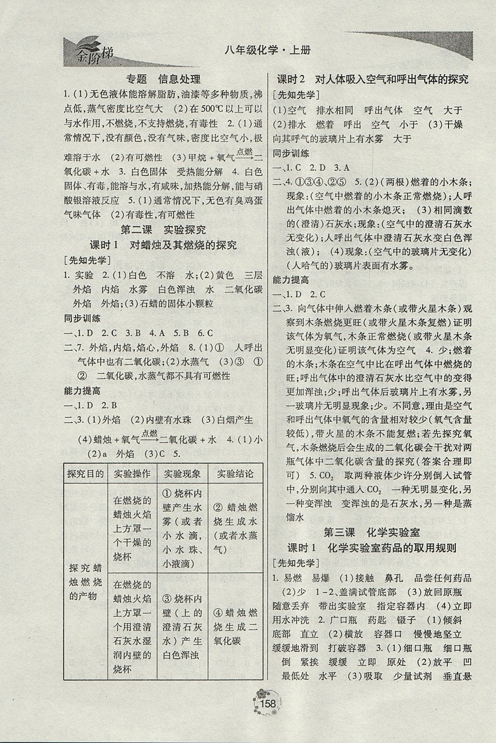 2017年金阶梯课课练单元测八年级化学上册 参考答案第2页