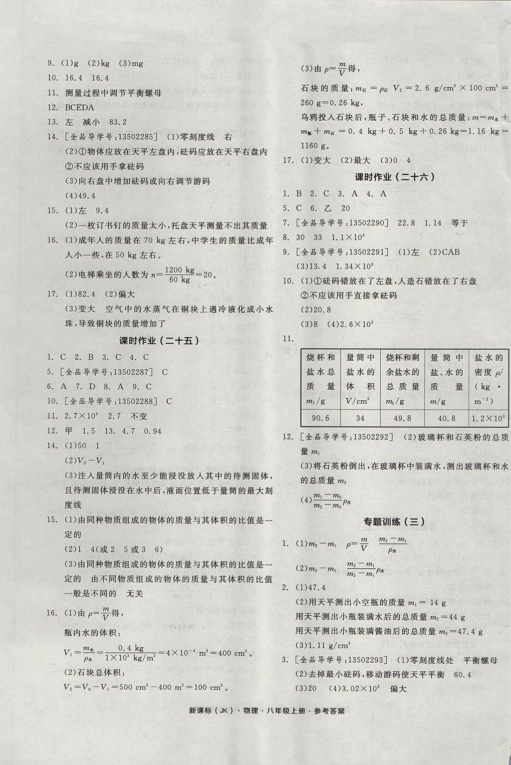 2017年全品學練考八年級物理上冊教科版 參考答案第13頁